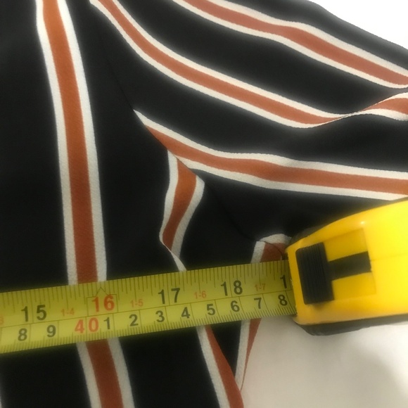 MINE Striped Long Sleeve Wrap Dress | Black Rust White Belted Midi - Picture 14 of 14